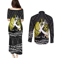 Personalised Polynesia World Lung Cancer Day Couples Matching Puletasi and Long Sleeve Button Shirt Faith Hope Love
