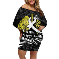 Personalised Polynesia World Lung Cancer Day Off Shoulder Short Dress Faith Hope Love LT14 Women Black - Polynesian Pride