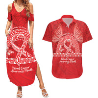 Personalised In September We Wear Red Couples Matching Summer Maxi Dress and Hawaiian Shirt Polynesia Blood Cancer Awareness