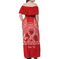 Personalised In September We Wear Red Family Matching Off Shoulder Maxi Dress and Hawaiian Shirt Polynesia Blood Cancer Awareness