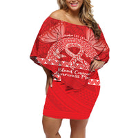 Personalised In September We Wear Red Off Shoulder Short Dress Polynesia Blood Cancer Awareness