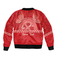 Personalised In September We Wear Red Sleeve Zip Bomber Jacket Polynesia Blood Cancer Awareness