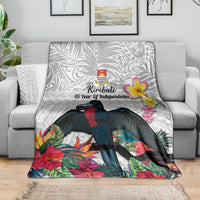 Kiribati Independence Day Blanket Frigatebird Mix Tropical Flowers - White Style LT14 - Polynesian Pride