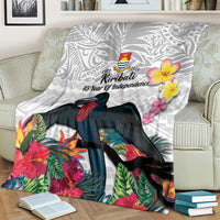 Kiribati Independence Day Blanket Frigatebird Mix Tropical Flowers - White Style LT14 - Polynesian Pride