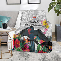 Kiribati Independence Day Blanket Frigatebird Mix Tropical Flowers - White Style LT14 - Polynesian Pride