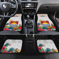 Kiribati Independence Day Car Mats Frigatebird Mix Tropical Flowers - White Style LT14 Set 4pcs White - Polynesian Pride