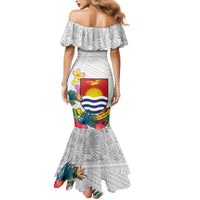 Kiribati Independence Day Family Matching Mermaid Dress and Hawaiian Shirt Frigatebird Mix Tropical Flowers - White Style