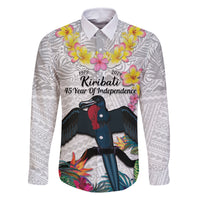 Kiribati Independence Day Family Matching Off Shoulder Maxi Dress and Hawaiian Shirt Frigatebird Mix Tropical Flowers - White Style