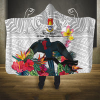 Kiribati Independence Day Hooded Blanket Frigatebird Mix Tropical Flowers - White Style LT14 One Size White - Polynesian Pride