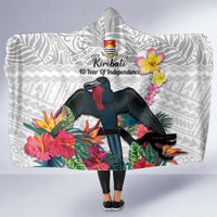Kiribati Independence Day Hooded Blanket Frigatebird Mix Tropical Flowers - White Style LT14 - Polynesian Pride