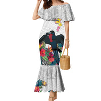 Kiribati Independence Day Mermaid Dress Frigatebird Mix Tropical Flowers - White Style LT14 Women White - Polynesian Pride
