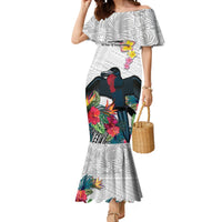 Kiribati Independence Day Mermaid Dress Frigatebird Mix Tropical Flowers - White Style LT14 Women White - Polynesian Pride