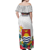 Kiribati Independence Day Off Shoulder Maxi Dress Frigatebird Mix Tropical Flowers - White Style LT14 - Polynesian Pride