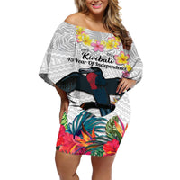 Kiribati Independence Day Off Shoulder Short Dress Frigatebird Mix Tropical Flowers - White Style LT14 Women White - Polynesian Pride