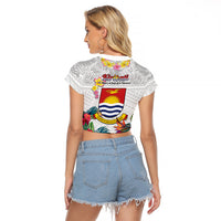 Kiribati Independence Day Raglan Cropped T Shirt Frigatebird Mix Tropical Flowers - White Style