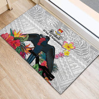 Kiribati Independence Day Rubber Doormat Frigatebird Mix Tropical Flowers - White Style LT14 - Polynesian Pride