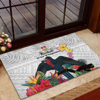 Kiribati Independence Day Rubber Doormat Frigatebird Mix Tropical Flowers - White Style LT14 - Polynesian Pride