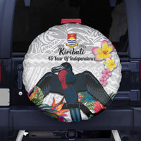 Kiribati Independence Day Spare Tire Cover Frigatebird Mix Tropical Flowers - White Style LT14 - Polynesian Pride