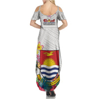 Kiribati Independence Day Summer Maxi Dress Frigatebird Mix Tropical Flowers - White Style LT14 - Polynesian Pride