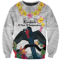 Kiribati Independence Day Sweatshirt Frigatebird Mix Tropical Flowers - White Style LT14 Unisex White - Polynesian Pride