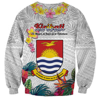 Kiribati Independence Day Sweatshirt Frigatebird Mix Tropical Flowers - White Style LT14 - Polynesian Pride