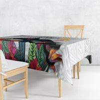 Kiribati Independence Day Tablecloth Frigatebird Mix Tropical Flowers - White Style LT14 - Polynesian Pride