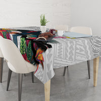Kiribati Independence Day Tablecloth Frigatebird Mix Tropical Flowers - White Style LT14 - Polynesian Pride