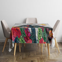 Kiribati Independence Day Tablecloth Frigatebird Mix Tropical Flowers - White Style LT14 - Polynesian Pride