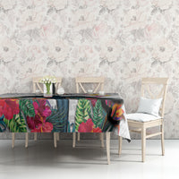 Kiribati Independence Day Tablecloth Frigatebird Mix Tropical Flowers - White Style LT14 - Polynesian Pride