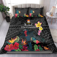 Kiribati Independence Day Bedding Set Frigatebird Mix Tropical Flowers - Black Style LT14 - Polynesian Pride