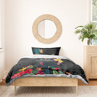 Kiribati Independence Day Bedding Set Frigatebird Mix Tropical Flowers - Black Style LT14 - Polynesian Pride