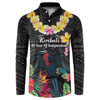 Kiribati Independence Day Button Sweatshirt Frigatebird Mix Tropical Flowers - Black Style LT14 Black - Polynesian Pride