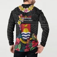 Kiribati Independence Day Button Sweatshirt Frigatebird Mix Tropical Flowers - Black Style LT14 - Polynesian Pride