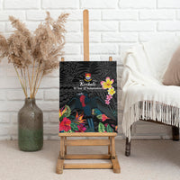 Kiribati Independence Day Canvas Wall Art Frigatebird Mix Tropical Flowers - Black Style LT14 - Polynesian Pride
