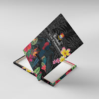 Kiribati Independence Day Canvas Wall Art Frigatebird Mix Tropical Flowers - Black Style LT14 With Frame Black - Polynesian Pride