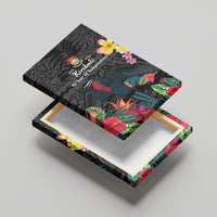 Kiribati Independence Day Canvas Wall Art Frigatebird Mix Tropical Flowers - Black Style LT14 - Polynesian Pride