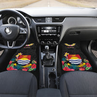 Kiribati Independence Day Car Mats Frigatebird Mix Tropical Flowers - Black Style LT14 Set 2pcs - Front Black - Polynesian Pride
