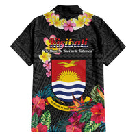 Kiribati Independence Day Family Matching Off Shoulder Maxi Dress and Hawaiian Shirt Frigatebird Mix Tropical Flowers - Black Style LT14 - Polynesian Pride