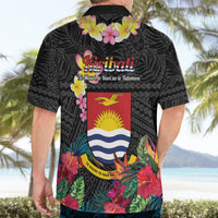 Kiribati Independence Day Hawaiian Shirt Frigatebird Mix Tropical Flowers - Black Style LT14 - Polynesian Pride