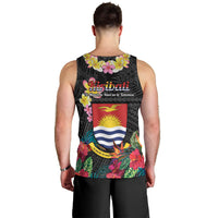 Kiribati Independence Day Men Tank Top Frigatebird Mix Tropical Flowers - Black Style