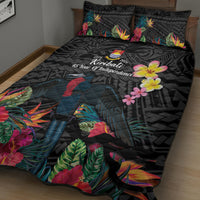 Kiribati Independence Day Quilt Bed Set Frigatebird Mix Tropical Flowers - Black Style LT14 - Polynesian Pride
