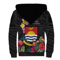 Kiribati Independence Day Sherpa Hoodie Frigatebird Mix Tropical Flowers - Black Style LT14 - Polynesian Pride