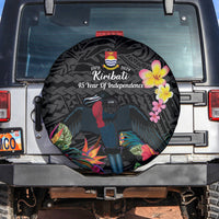 Kiribati Independence Day Spare Tire Cover Frigatebird Mix Tropical Flowers - Black Style LT14 Black - Polynesian Pride