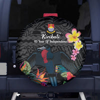 Kiribati Independence Day Spare Tire Cover Frigatebird Mix Tropical Flowers - Black Style LT14 - Polynesian Pride