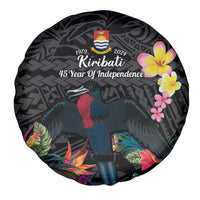 Kiribati Independence Day Spare Tire Cover Frigatebird Mix Tropical Flowers - Black Style LT14 - Polynesian Pride