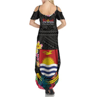 Kiribati Independence Day Summer Maxi Dress Frigatebird Mix Tropical Flowers - Black Style LT14 - Polynesian Pride