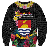 Kiribati Independence Day Sweatshirt Frigatebird Mix Tropical Flowers - Black Style LT14 - Polynesian Pride