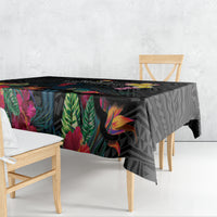 Kiribati Independence Day Tablecloth Frigatebird Mix Tropical Flowers - Black Style LT14 - Polynesian Pride