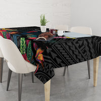 Kiribati Independence Day Tablecloth Frigatebird Mix Tropical Flowers - Black Style LT14 - Polynesian Pride