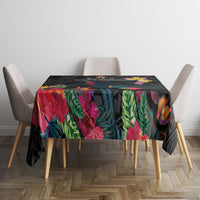 Kiribati Independence Day Tablecloth Frigatebird Mix Tropical Flowers - Black Style LT14 - Polynesian Pride